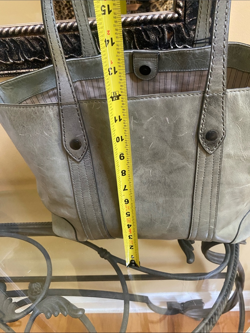 NWT FRYE $358 Fern Sage Green Distressed Leather Shoulder Tote w/Frye Duster bag - Picture 11 of 14